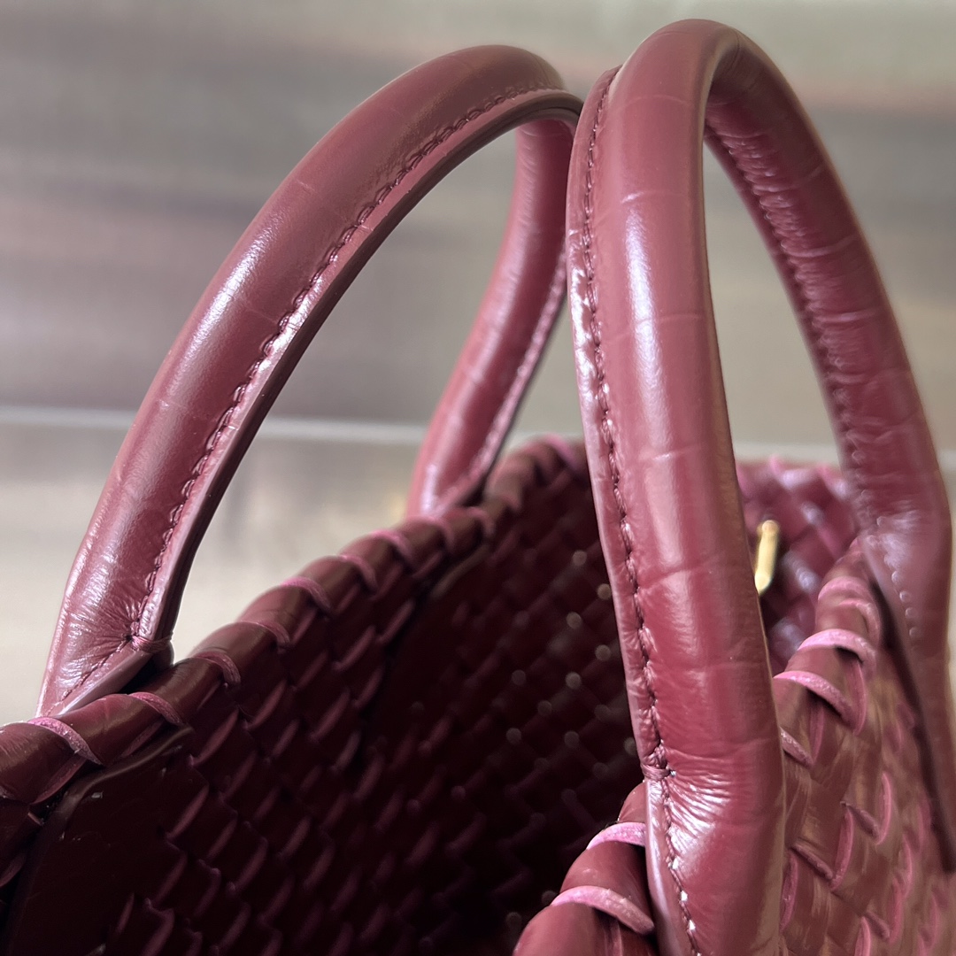 Mini Cabat Intreccio Crocodile Grain Leather Tote Bordeaux